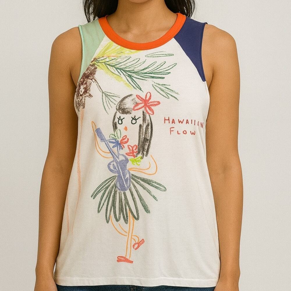 Y2K Zara TRF Hawaiian Flow Graphic Tank Top Portugal Cotton M